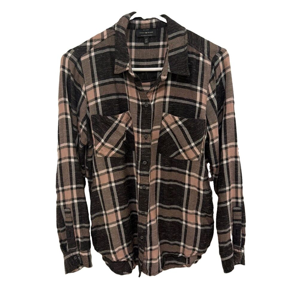 Lucky Brand Women's Small Modal Flannel Plaid Button Down Shirt Soft Boho